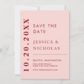 Elegante moderne roze en rode minimalistische brui save the date (Voorkant)