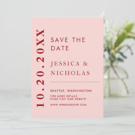Elegante moderne roze en rode minimalistische brui save the date