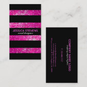 Elegante moderne roze faux glitter & zwarte strepe visitekaartje (Voorkant / Achterkant)