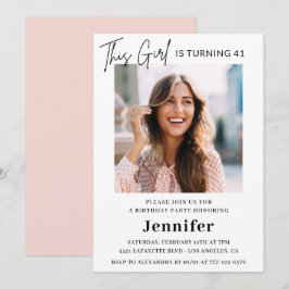 Elegante moderne roze foto 41e verjaardag kaart