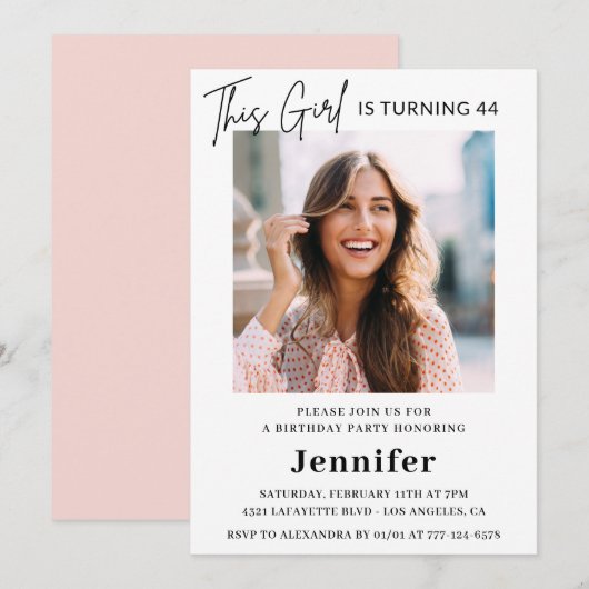 Elegante moderne roze foto 44e verjaardag kaart (Voorkant / Achterkant)