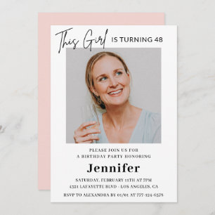 Elegante moderne roze foto 48e verjaardag kaart