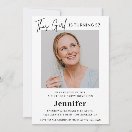 Elegante moderne roze foto 57e verjaardag kaart (Voorkant)