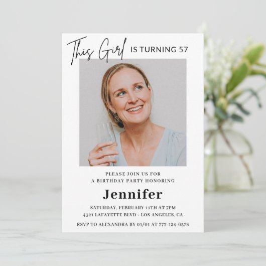 Elegante moderne roze foto 57e verjaardag kaart (Staand voorkant)