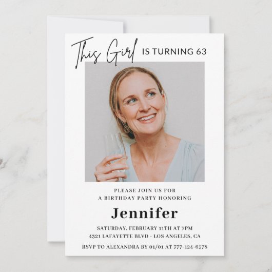 Elegante moderne roze foto 63e verjaardag kaart (Voorkant)