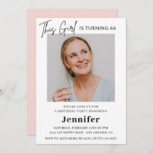 Elegante moderne roze foto 66e verjaardag kaart (Voorkant / Achterkant)