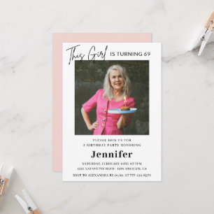 Elegante moderne roze foto 69e verjaardag kaart