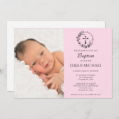 Elegante moderne roze foto doop uitnodiging (Voorkant / Achterkant)