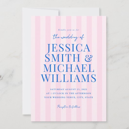 Elegante moderne roze gestreepte bruiloft kaart (Voorkant)