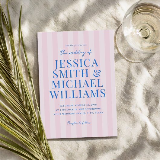 Elegante moderne roze gestreepte bruiloft kaart