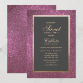 Elegante moderne roze glitter dikke rand Sweet 16 Kaart (Voorkant / Achterkant)