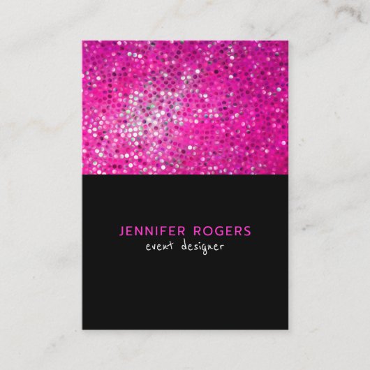 Elegante moderne roze glitter met zwart visitekaartje (Voorkant)