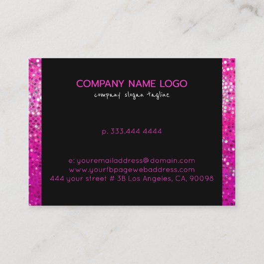 Elegante moderne roze glitter met zwart visitekaartje (Achterkant)