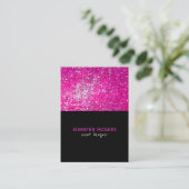 Elegante moderne roze glitter met zwart visitekaartje (Staand voorkant)