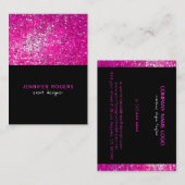 Elegante moderne roze glitter met zwart visitekaartje (Voorkant / Achterkant)