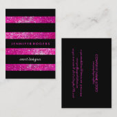 Elegante moderne roze glitter & zwarte strepen visitekaartje (Voorkant / Achterkant)
