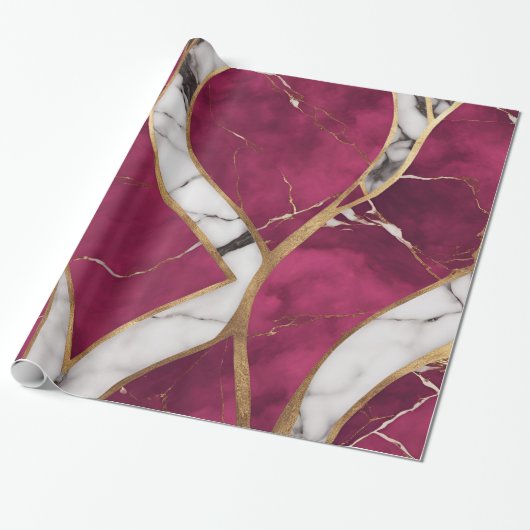 Elegante moderne roze, goud, wit marmer luxe cadeaupapier (Uitgerold)