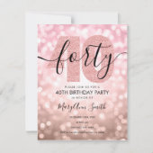 Elegante moderne roze gouden 40e verjaardagsfeestj kaart (Voorkant)