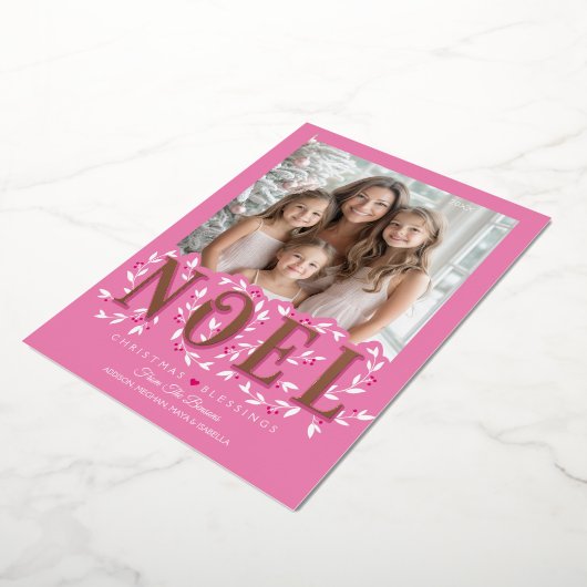 Elegante moderne roze gouden folie foto kerst Kaar Folie Feestdagenkaart (Gedraaid)