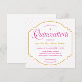 Elegante moderne roze gouden Quinceañera Kaart (Voorkant / Achterkant)