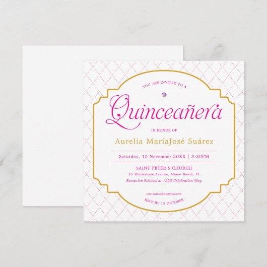 Elegante moderne roze gouden Quinceañera Kaart (Voorkant / Achterkant)