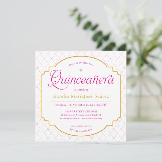 Elegante moderne roze gouden Quinceañera Kaart (Staand voorkant)