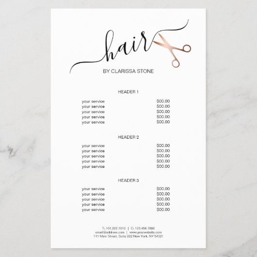 Elegante moderne roze gouden schaar kapper flyer (Voorkant)