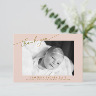 Elegante Moderne Roze Gouden Script Baby Foto Gebo Bedankkaart