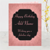 Elegante moderne roze Happy Birthday Voeg naam toe Kaart (Gele Bloem)