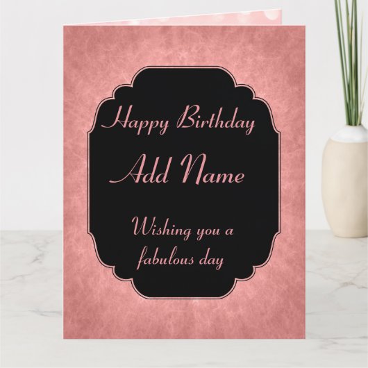 Elegante moderne roze Happy Birthday Voeg naam toe Kaart (Voorkant)