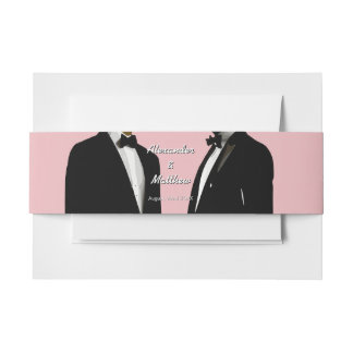 Elegante moderne roze homoseksuele mannen trouwdag uitnodigingen wikkel