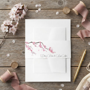 Elegante moderne roze kersbloesem bruiloft uitnodigingen wikkel