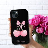 Elegante, moderne roze kersen met roze strik, Cust Case-Mate iPhone Case