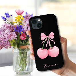 Elegante, moderne roze kersen met roze strik, Cust Case-Mate iPhone Case
