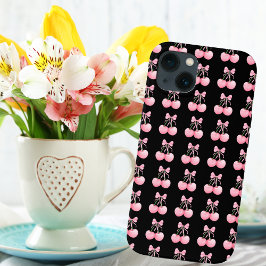 Elegante, moderne roze kersen met roze strik, Cust Case-Mate iPhone Case