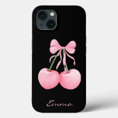 Elegante, moderne roze kersen met roze strik, op m Case-Mate iPhone case (Achterkant)