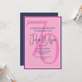 Elegante moderne roze marineblauwe script verjaard kaart