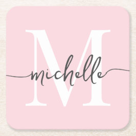 Elegante Moderne Roze Monogram Namenslettertype Kartonnen Onderzetters