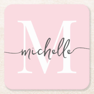 Elegante Moderne Roze Monogram Namenslettertype Kartonnen Onderzetters