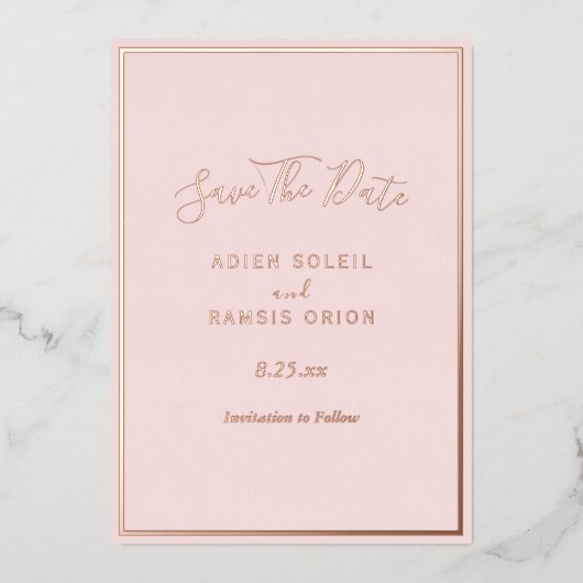Elegante moderne roze roze gouden save-the-date ka folie uitnodiging (Voorkant)