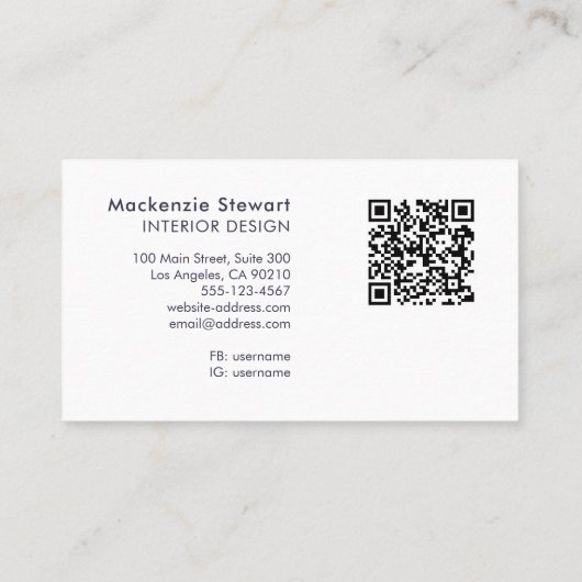 Elegante moderne roze script monogram QR-code Visitekaartje (Achterkant)