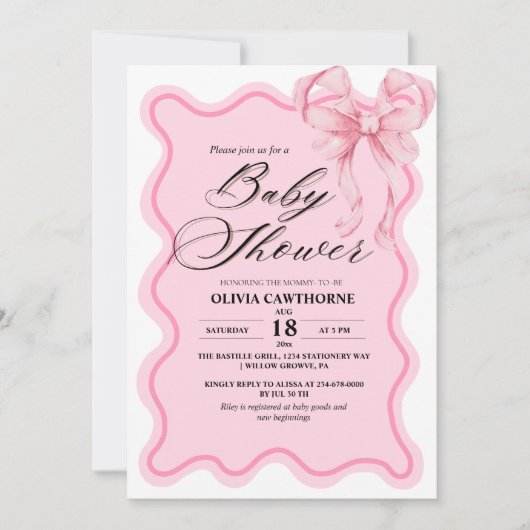 Elegante moderne roze strik baby shower kaart (Voorkant)