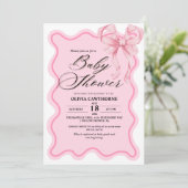Elegante moderne roze strik baby shower kaart (Staand voorkant)