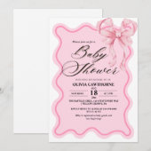 Elegante moderne roze strik baby shower kaart (Voorkant / Achterkant)