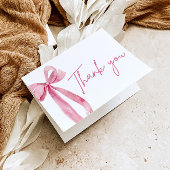 Elegante moderne roze strik zij doet de knoop aan bedankkaart