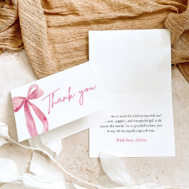 Elegante moderne roze strik Zij doet de knoop stra Bedankkaart