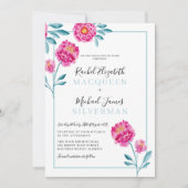 Elegante moderne roze turquoise bloemenrand bruilo kaart (Voorkant)