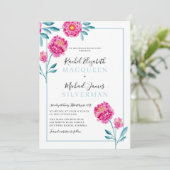 Elegante moderne roze turquoise bloemenrand bruilo kaart (Staand voorkant)
