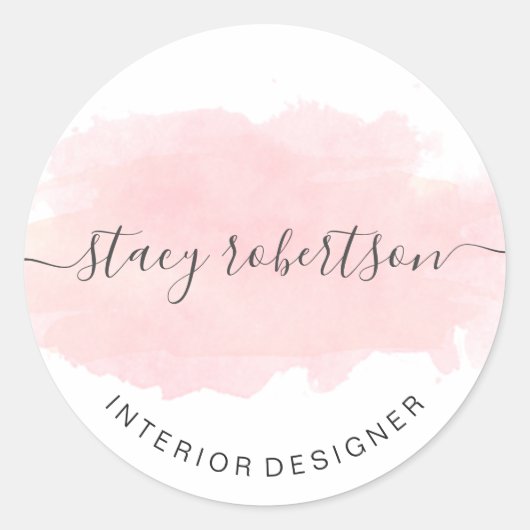 Elegante moderne roze waterverf interieur designer ronde sticker (Voorkant)