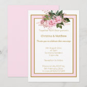 ELEGANTE MODERNE ROZE WIT GOUD FLORALE TROUW KAART (Voorkant / Achterkant)